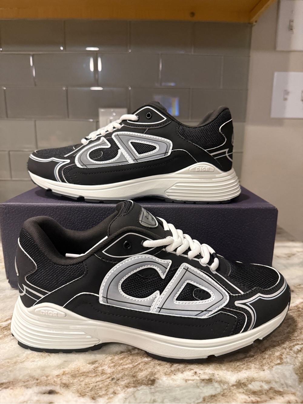 Dior Black and White Men's Mesh Runner Sneakers